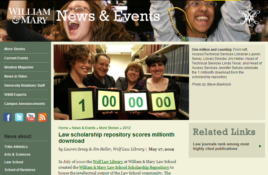 William & Mary - Law scholarship repository scores millionth download
