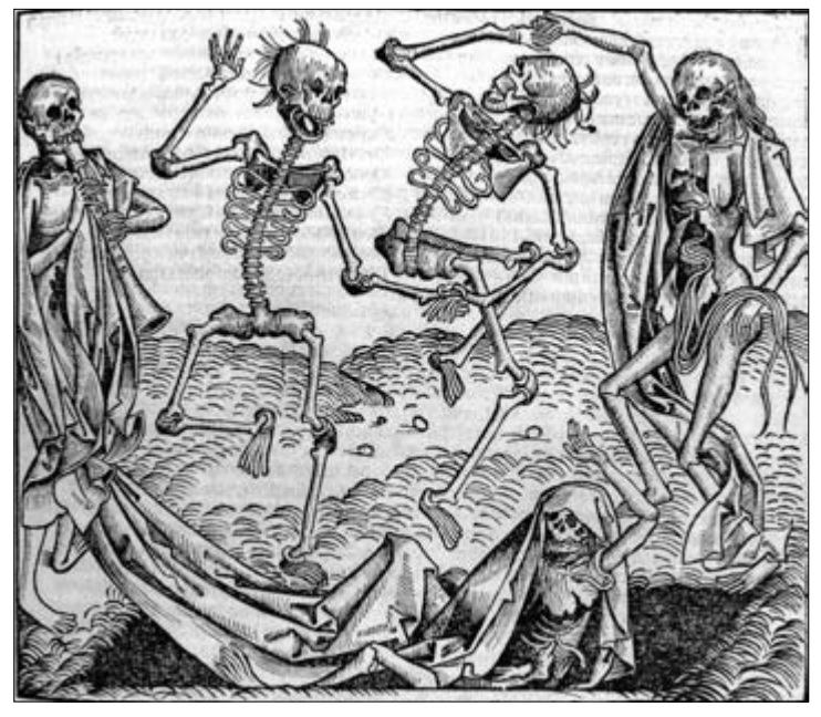 An image from "Haunting Experiences: Ghosts in Contemporary Folkore," by Diane E. Goldstein, Sylvia Ann Grider, and Jeannie B. Thomas. (Photo used in book by permission of Wellcome Trust, Medical Photographic Library, L0006816. Dance of Death. Hartmann Schedel, 1493.)