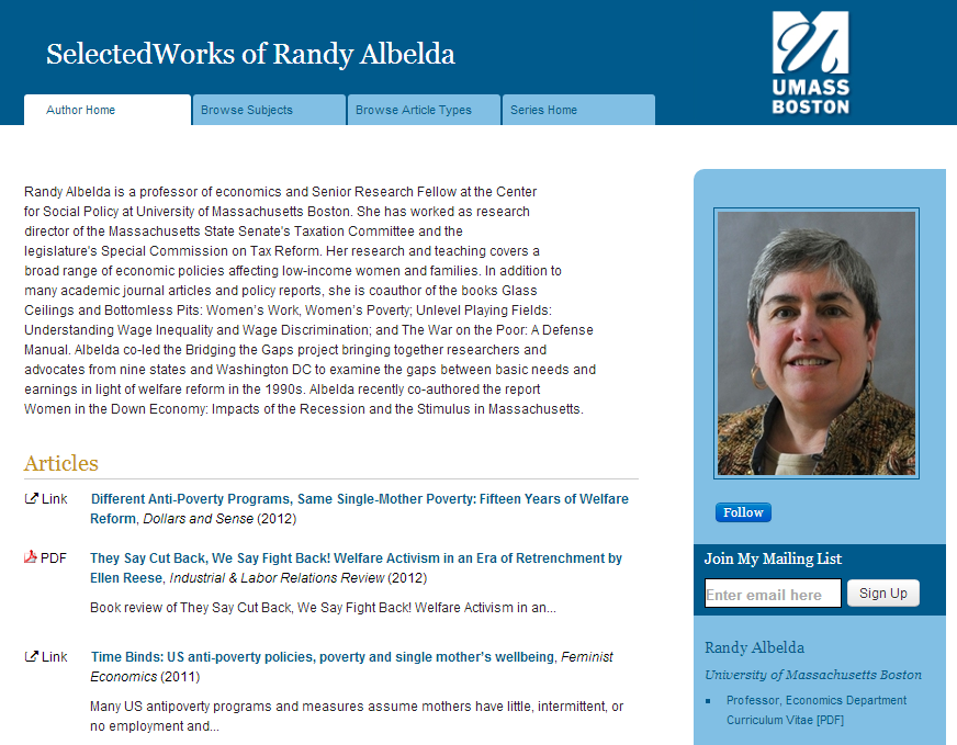 Randy Albelda - University of Massachusetts Boston - Professor, Economics Department